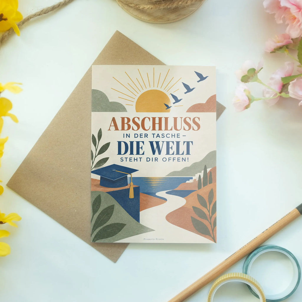Mutmachende Glückwunschkarte zum Schulabschluss mit Sonne|p:2020327|h:e9711f17c9881a569395800069277116