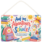 Fröhliches Holzschild für Schulkinder mit Schulrucksack|p:2020328|h:bbebfc4ce955a2b8273e9fc0cec25eee