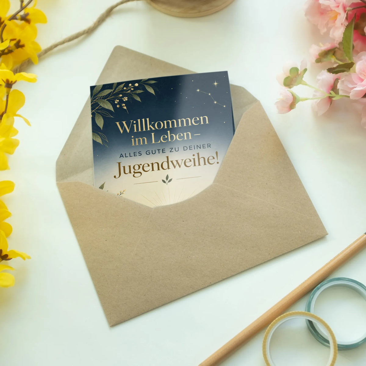 Elegante Grußkarte zur Jugendweihe mit Sonnenaufgang