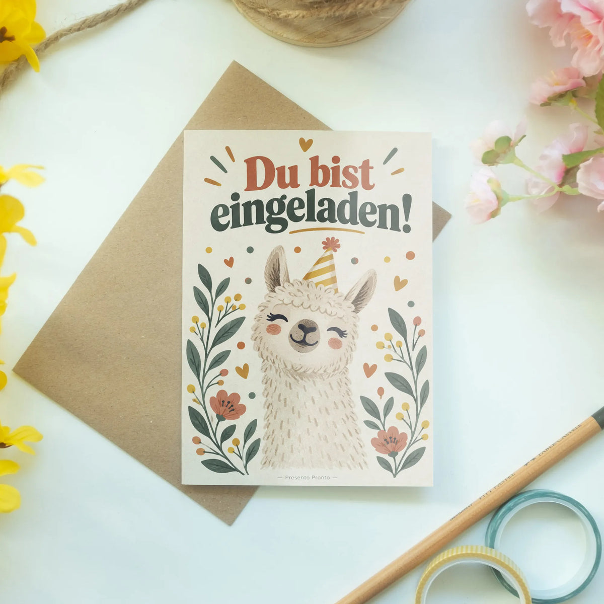 Fröhliche Einladungskarten mit Alpaka zum Geburtstag