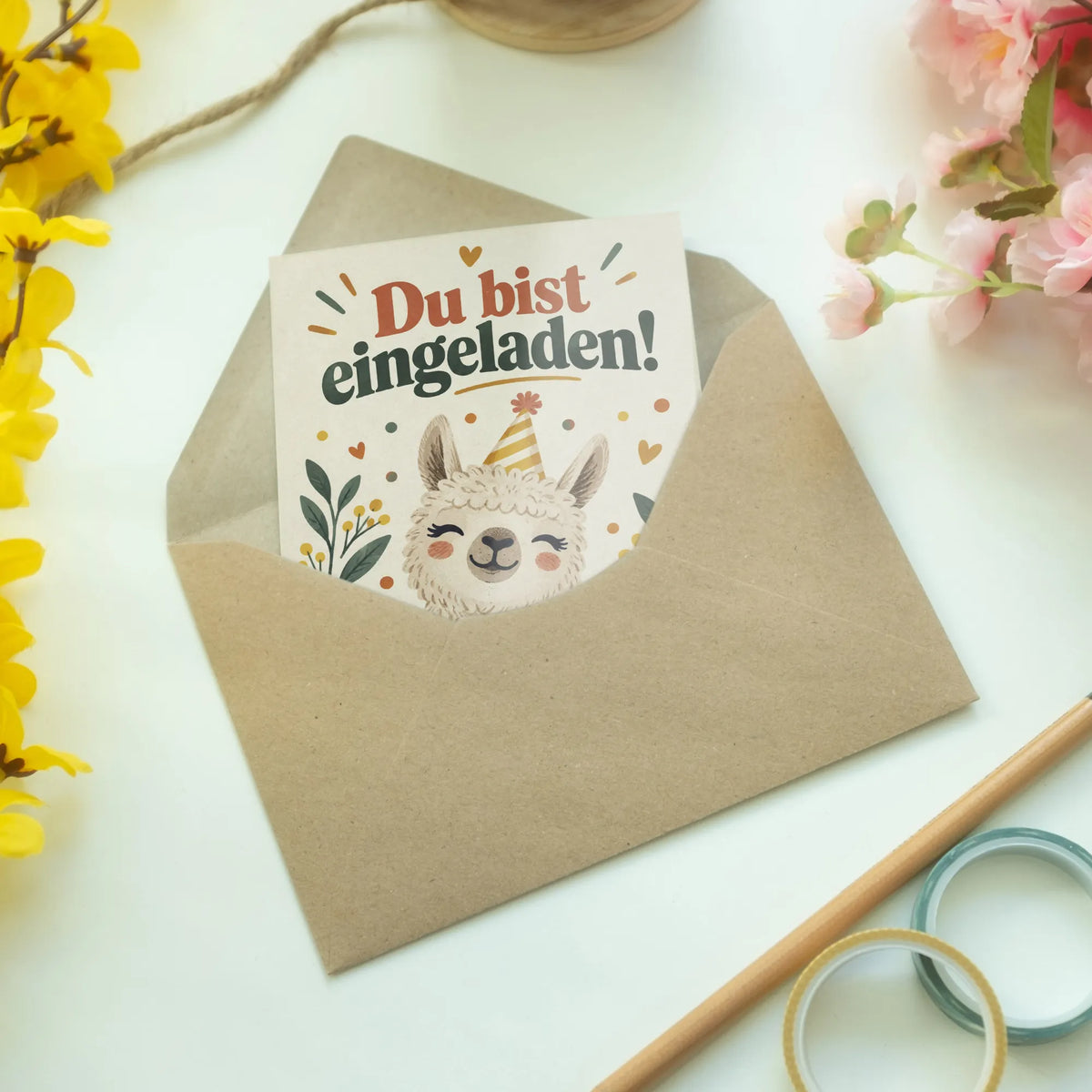 Fröhliche Einladungskarten mit Alpaka zum Geburtstag