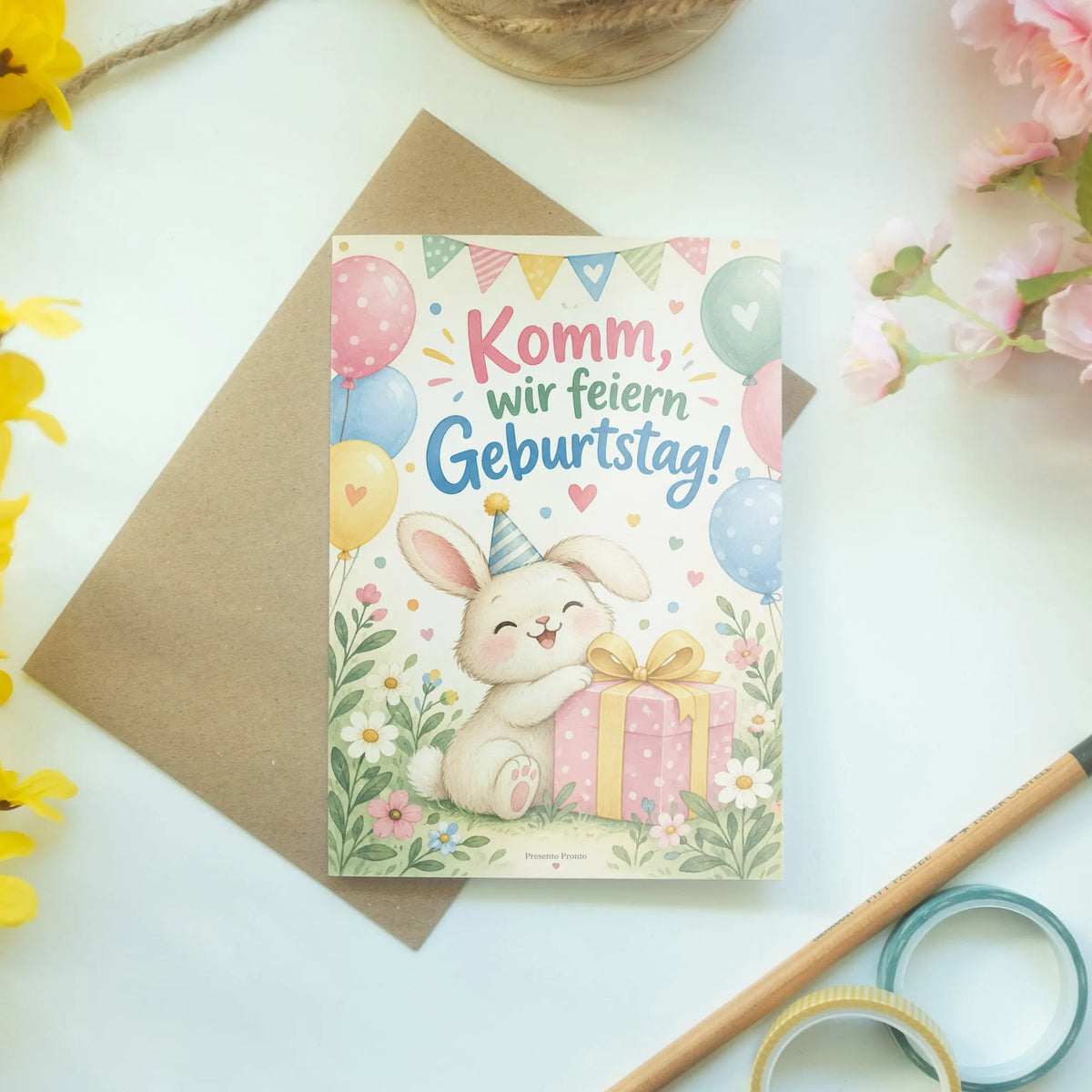 Fröhliche Einladungskarten zum Geburtstag mit Hase