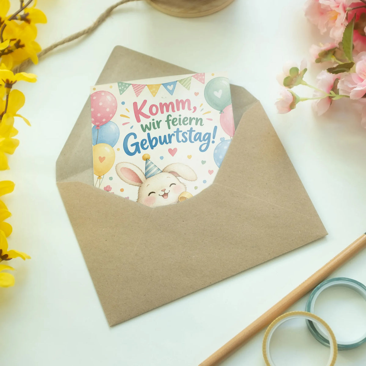 Fröhliche Einladungskarten zum Geburtstag mit Hase