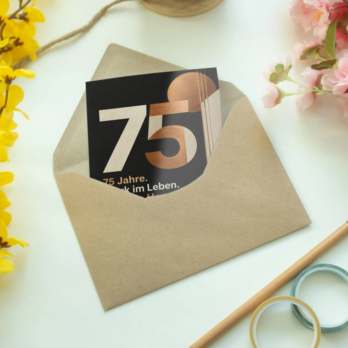 Elegante Geburtstagskarte zum 75. für Männer mit Zahl 75