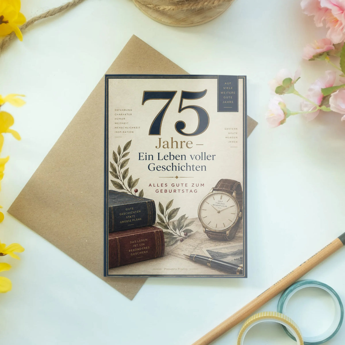 Elegante Geburtstagskarte zum 75. Geburtstag für Männer mit Armbanduhr