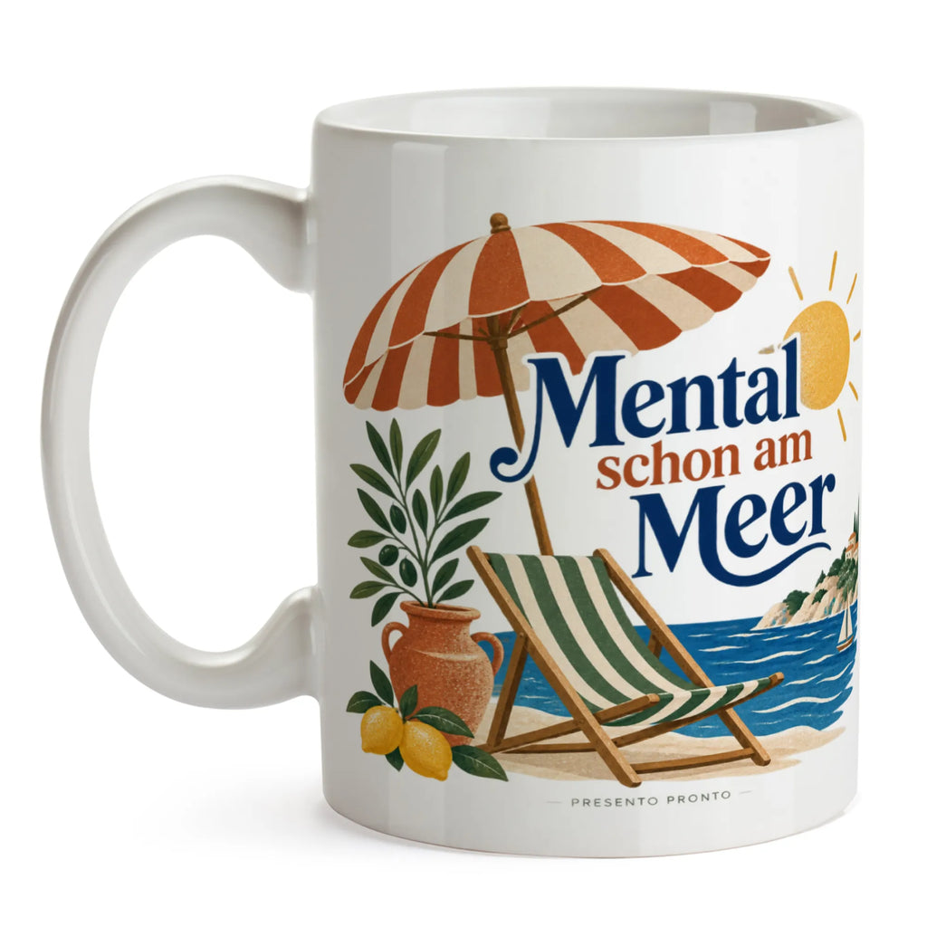Lustige Kaffeetasse für den Urlaub mit Sonnenschirm|p:2020431|h:330c6dcf4255b2a715db71719c791f6d