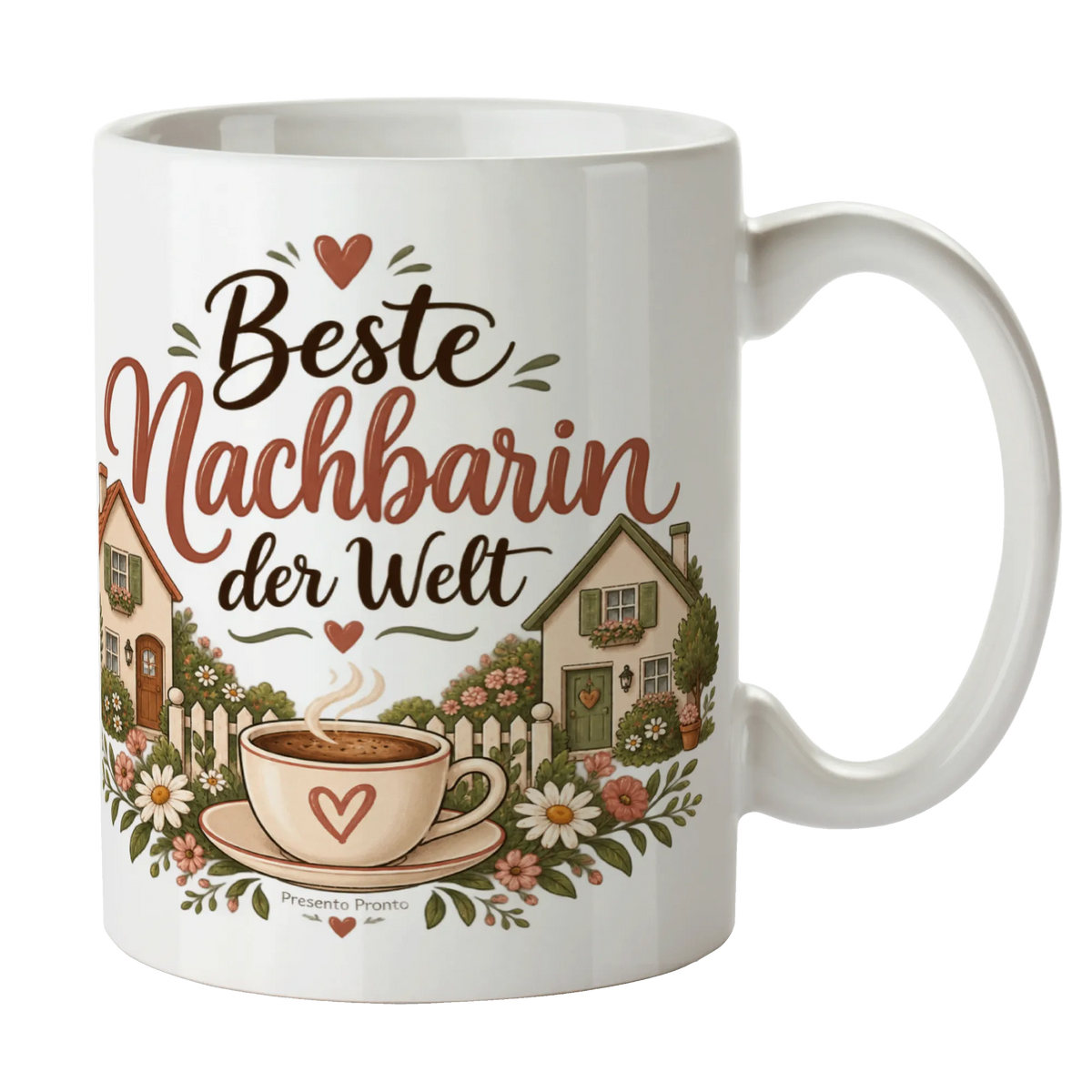 Herzliche Kaffeetasse für die Nachbarin mit Wildblumen