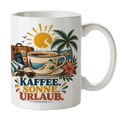 Lustige Kaffeetasse für Urlaub mit Retro-Sonne