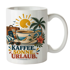 Lustige Kaffeetasse für Urlaub mit Retro-Sonne