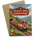 Lustige Geburtstagskarte mit rotem Vintage-Zug
