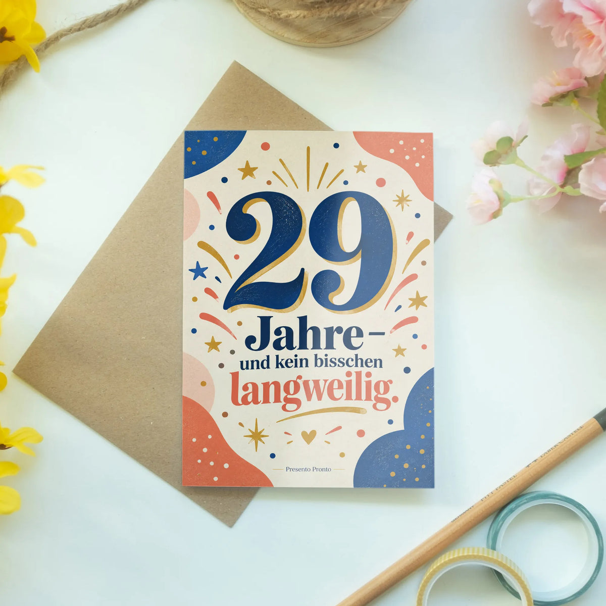 Lustige Geburtstagskarte zum 29. Geburtstag mit großer Zahl 29