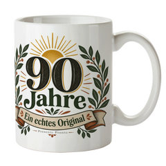 Festliche Tasse zum 90. Geburtstag mit Lorbeerzweig