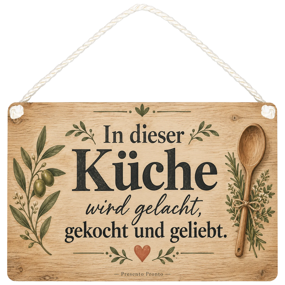 Gemütliches Holzschild für die Küche mit Kochlöffel