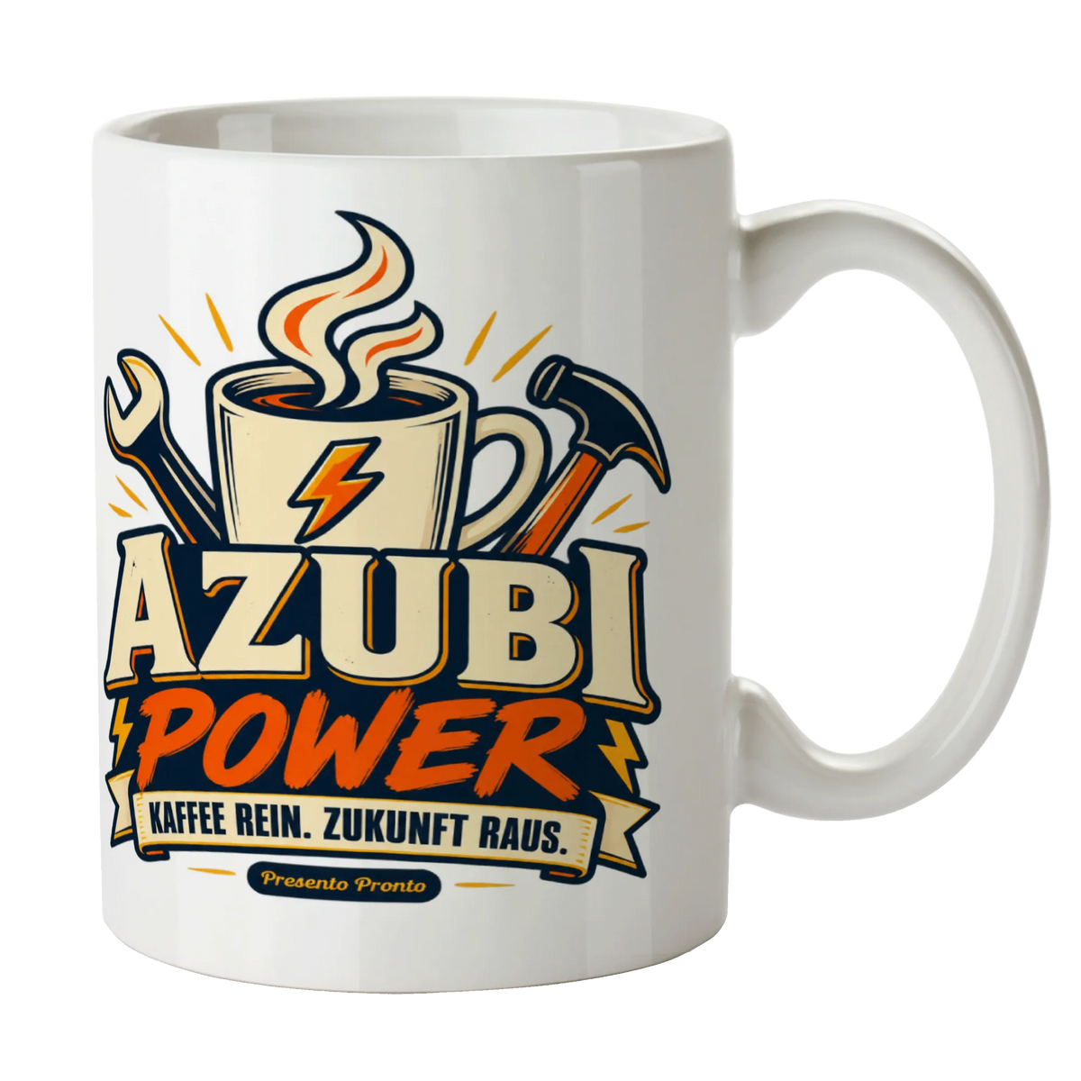 Lustige Tasse für Azubi mit Kaffee und Blitz