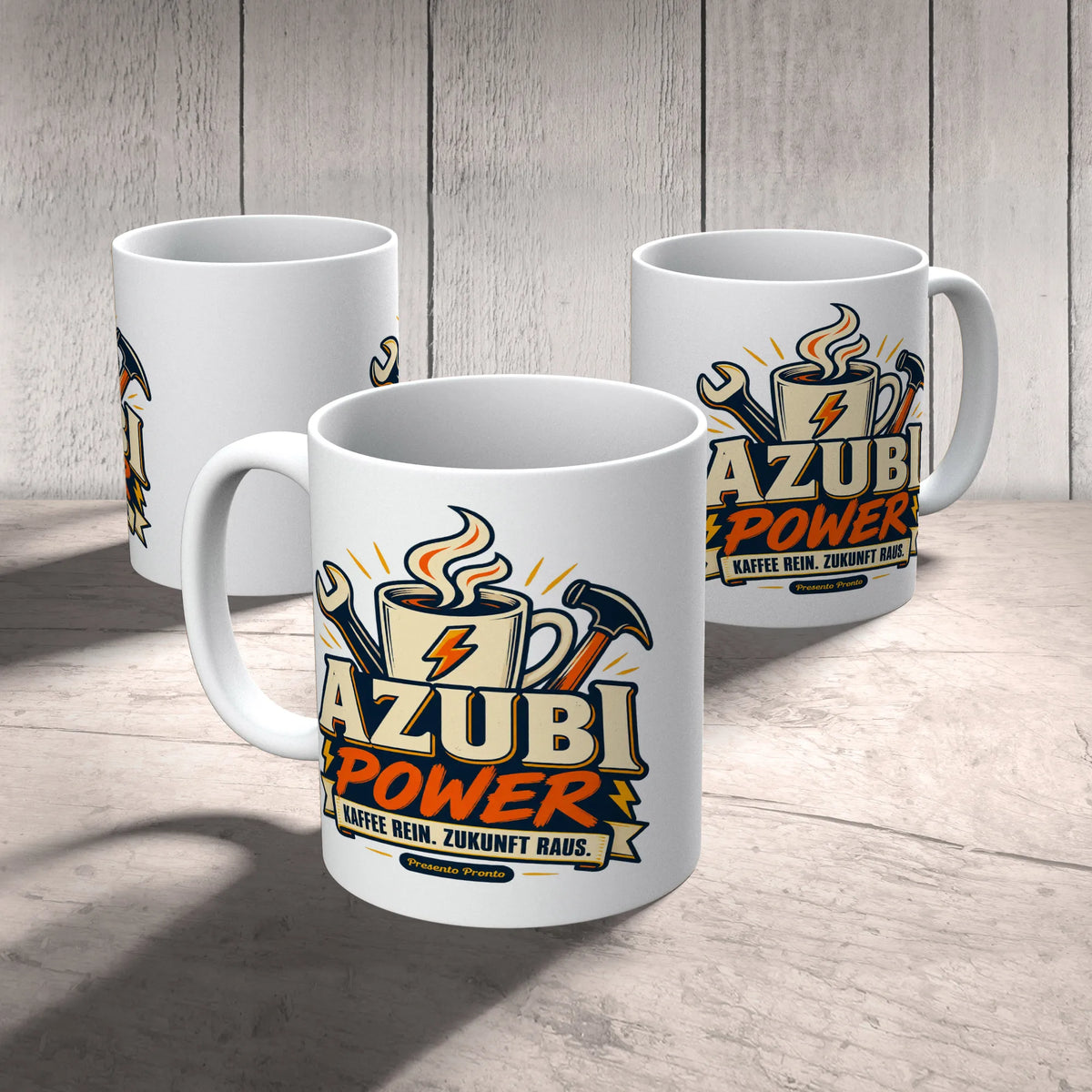 Lustige Tasse für Azubi mit Kaffee und Blitz