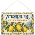 Sonniges Deko-Schild Zitrone für die Küche mit Blüten