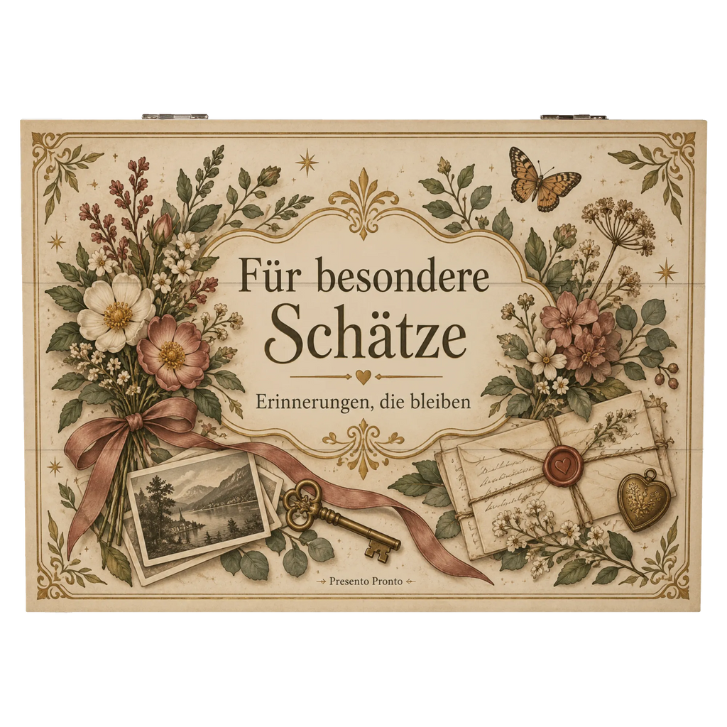 Nostalgische Aufbewahrungskiste für besondere Schätze mit Wildblumen|p:2020512|h:fa9e3bb3b1eae0c16741bfcaebe5ea34