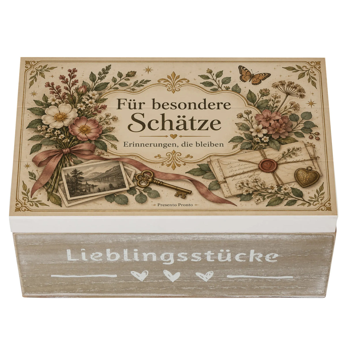 Nostalgische Aufbewahrungskiste für besondere Schätze mit Wildblumen