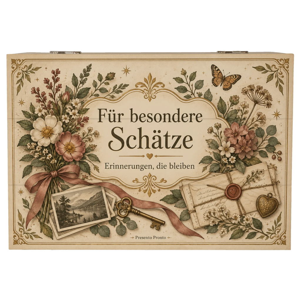Nostalgische Aufbewahrungskiste für besondere Schätze mit Wildblumen|p:2020514|h:d460f322d89e101c5e54a0a5b3b303ee