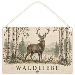 Elegantes Holzbild mit Hirsch im Birkenwald für Naturliebhaber