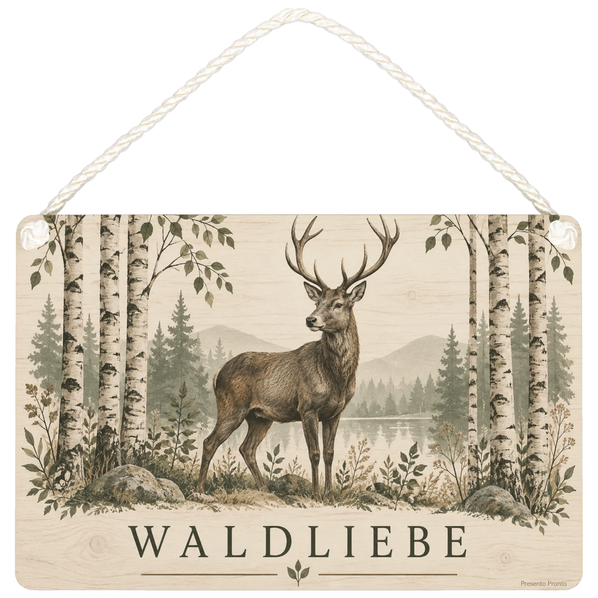 Elegantes Holzbild mit Hirsch im Birkenwald für Naturliebhaber