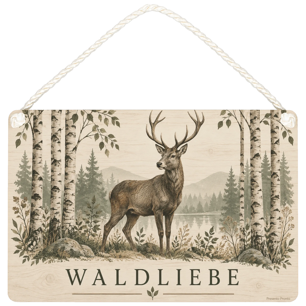Elegantes Holzbild mit Hirsch im Birkenwald für Naturliebhaber
