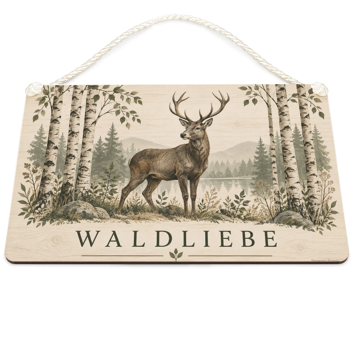 Elegantes Holzbild mit Hirsch im Birkenwald für Naturliebhaber