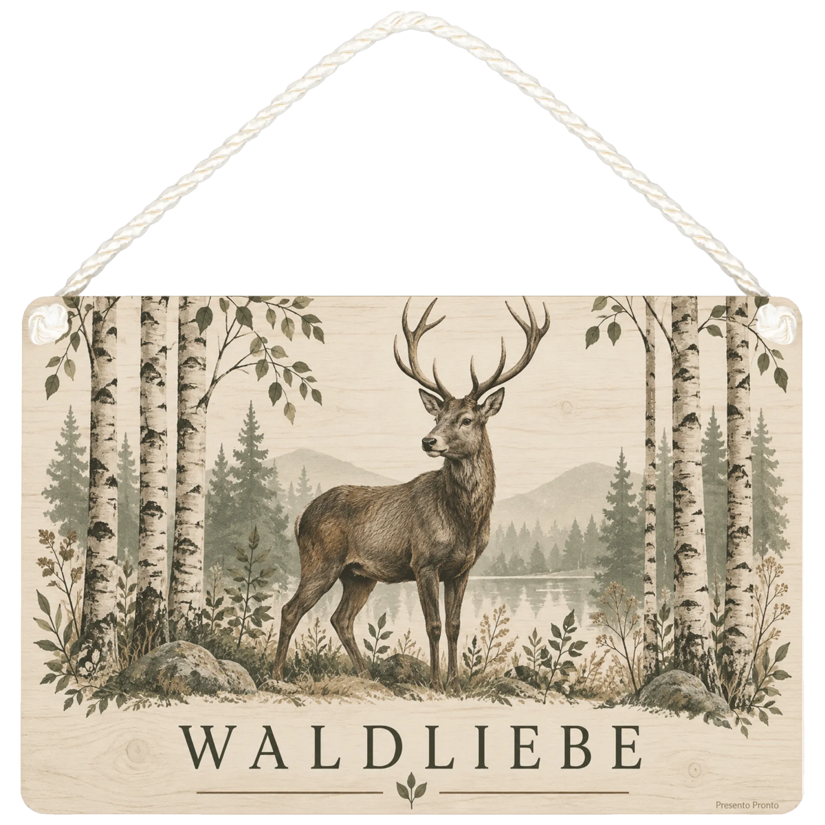Elegantes Holzbild mit Hirsch im Birkenwald für Naturliebhaber