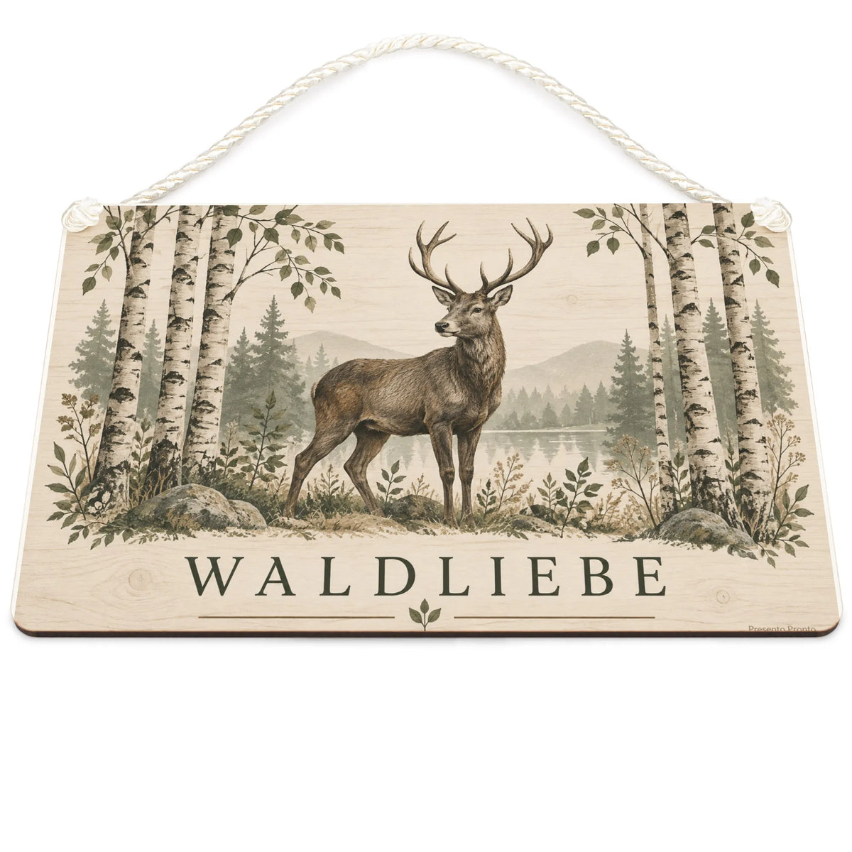 Elegantes Holzbild mit Hirsch im Birkenwald für Naturliebhaber