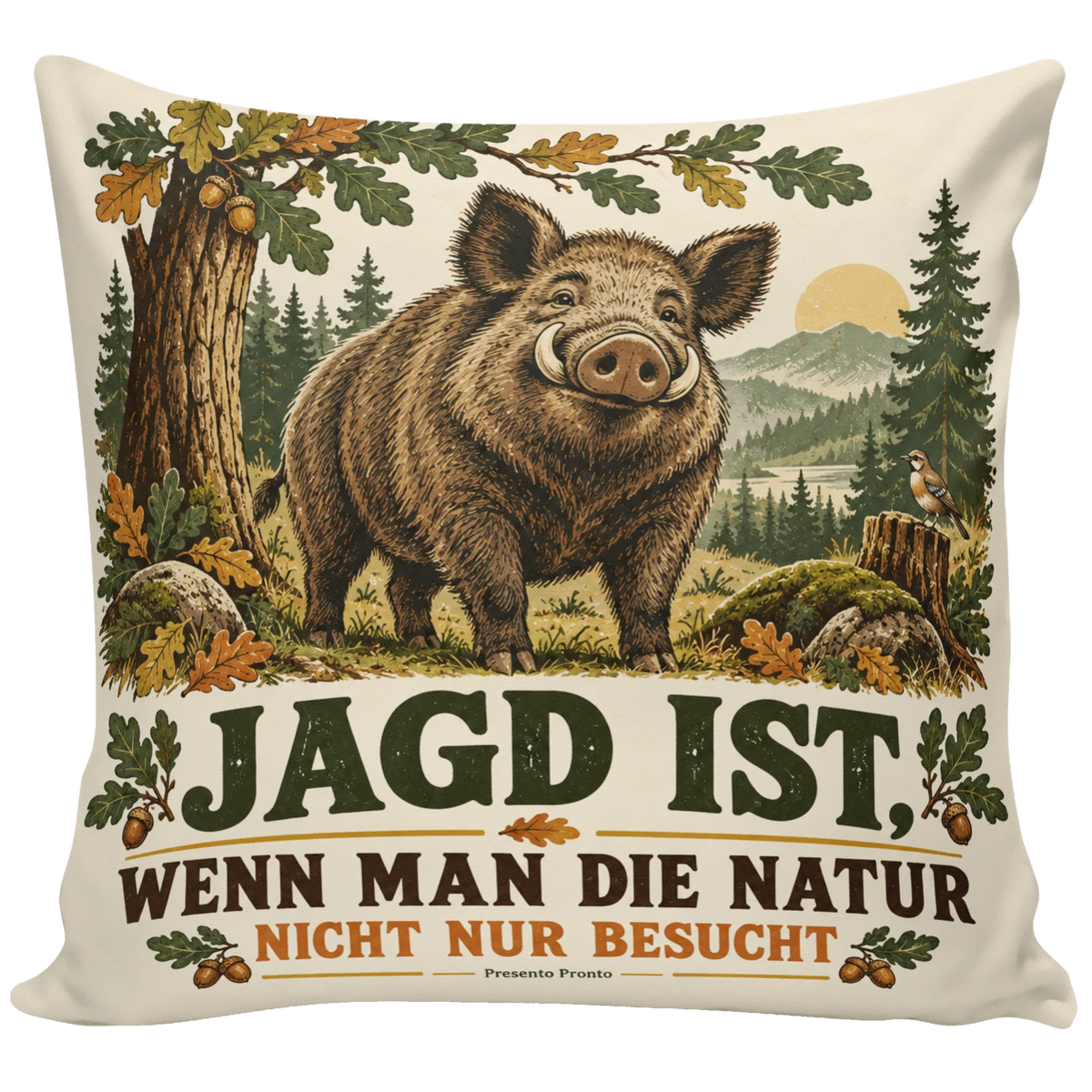 Lustiges Kissen für Jäger mit Wildschwein