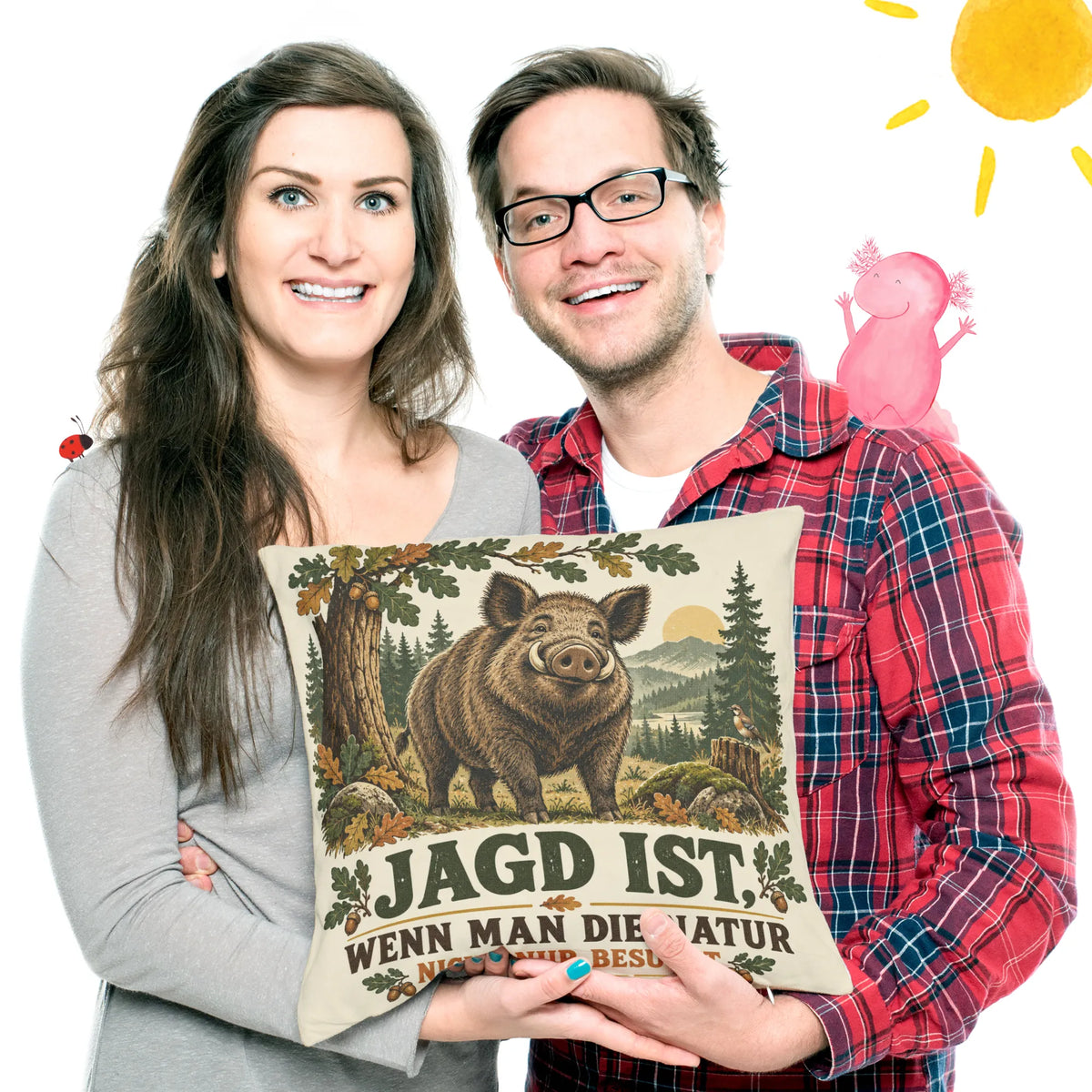 Lustiges Kissen für Jäger mit Wildschwein