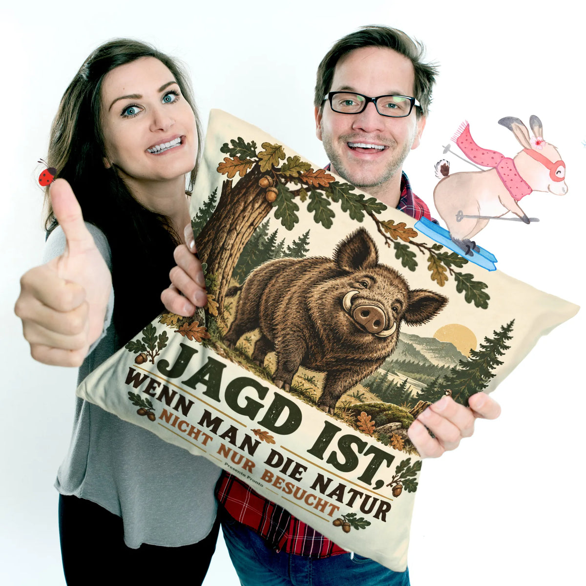 Lustiges Kissen für Jäger mit Wildschwein