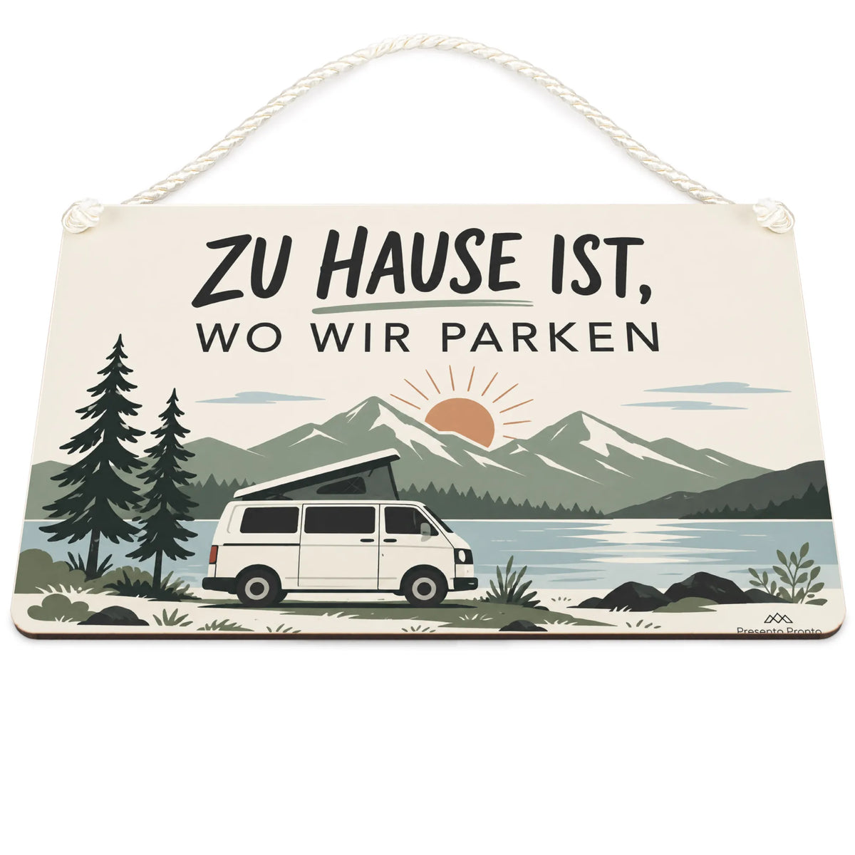 Gemütliches Deko-Schild zum Camping mit Wohnmobil