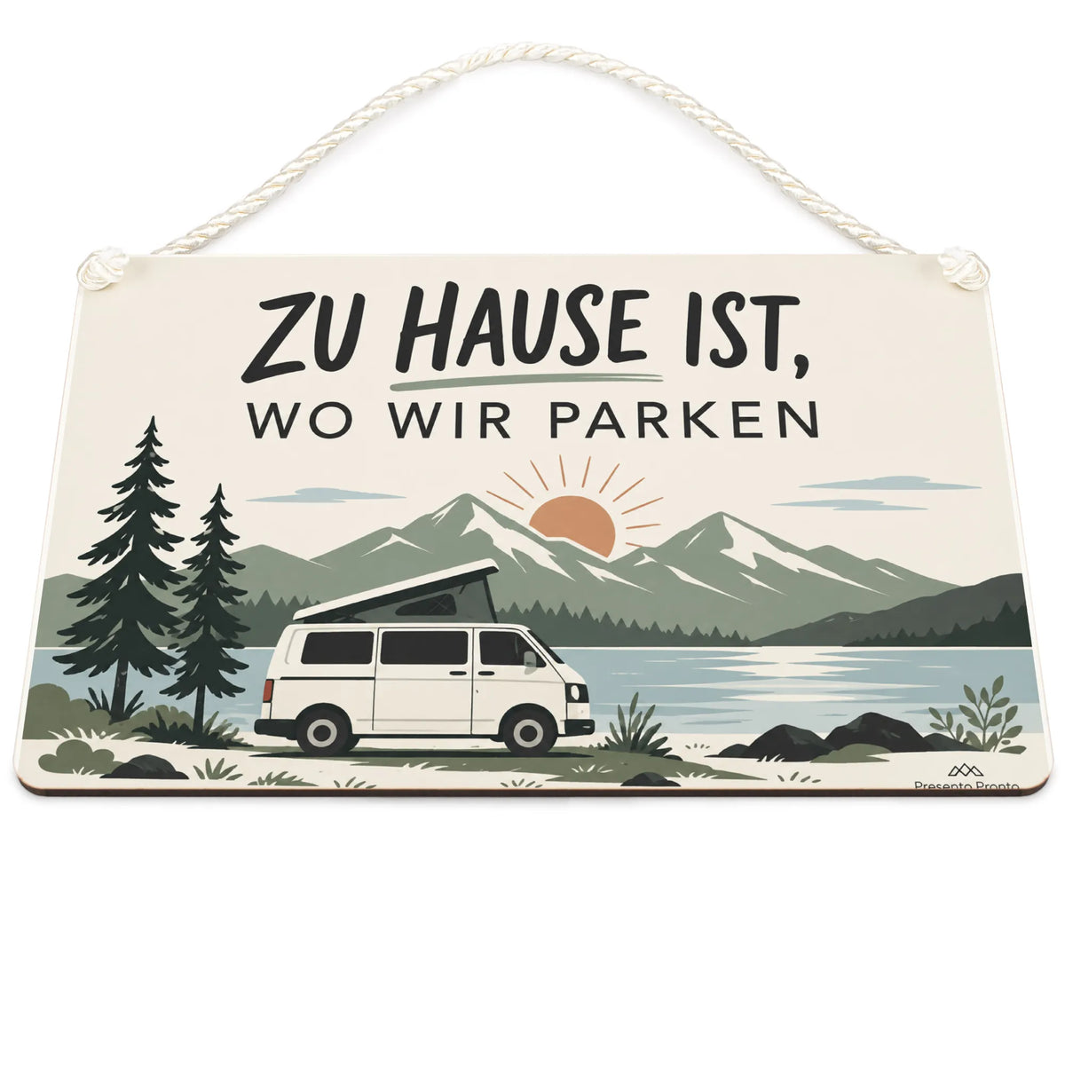 Gemütliches Deko-Schild zum Camping mit Wohnmobil