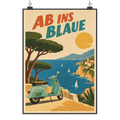 Nostalgisches 50er Plakat für Italienfans türkisfarbener Roller