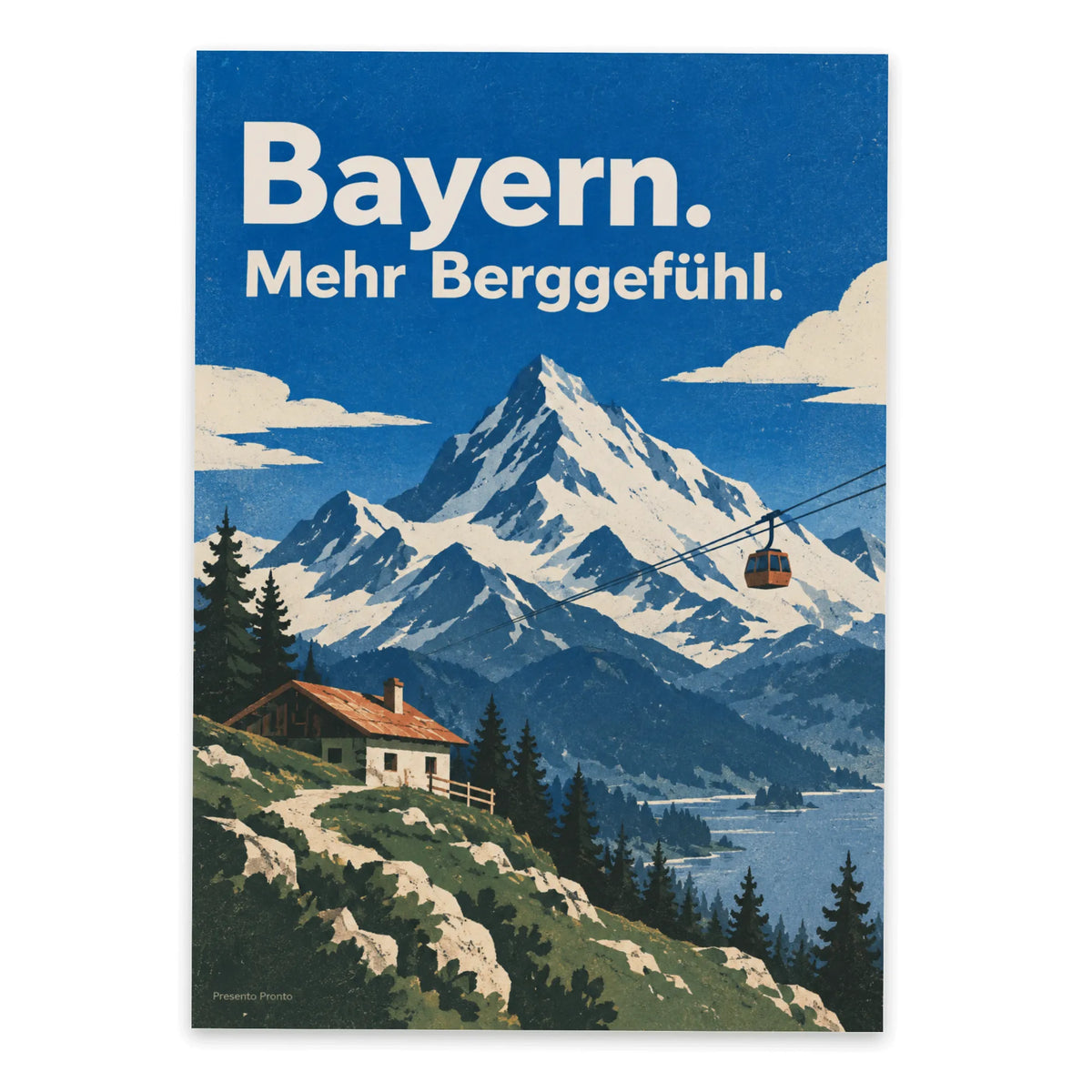 Stimmungsvolle Postkarte aus Bayern für Bergfans mit Seilbahn