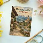 Herzliche Postkarte aus Bayern mit Dorf und Alpen|p:2020679|h:cf9ee00af29606515c82dee2dbfb4582