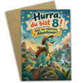 Abenteuerliche Geburtstagskarte zum 8. Geburtstag mit Dinosaurier