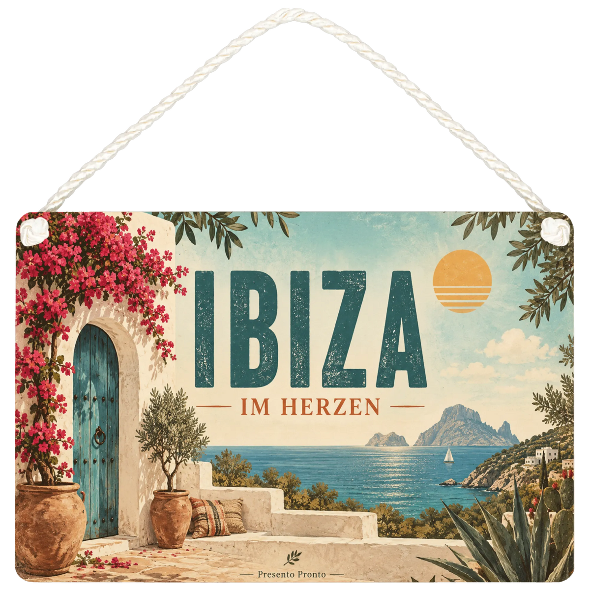 Sehnsuchtsvolles Ibiza Deko Schild für Fans mit Finca