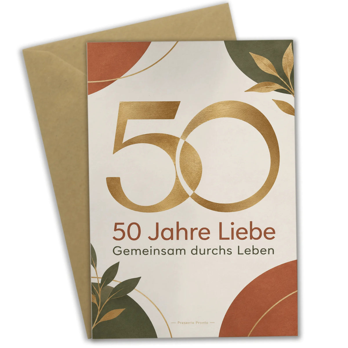 Elegante Grußkarte zur Goldenen Hochzeit mit goldener 50