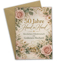 Romantische Grußkarte zur Goldenen Hochzeit mit goldenen Ringen
