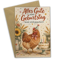 Lustige Geburtstagskarte mit Huhn in Partyhut