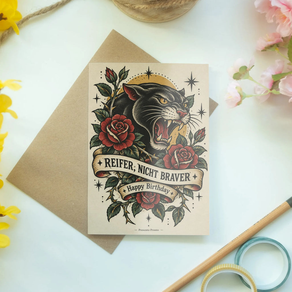 Coole Geburtstagskarte mit Tattoo Panther für Erwachsene|p:2020714|h:09a0a1ee7e1104dfad2c55a3c06d07fd