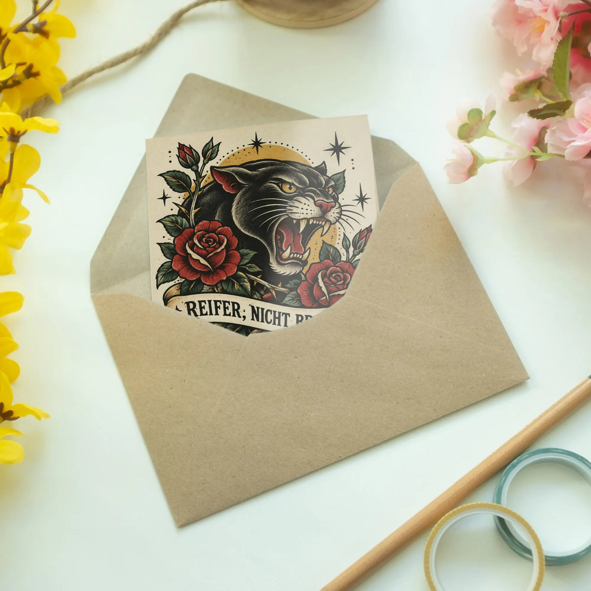 Coole Geburtstagskarte mit Tattoo Panther für Erwachsene