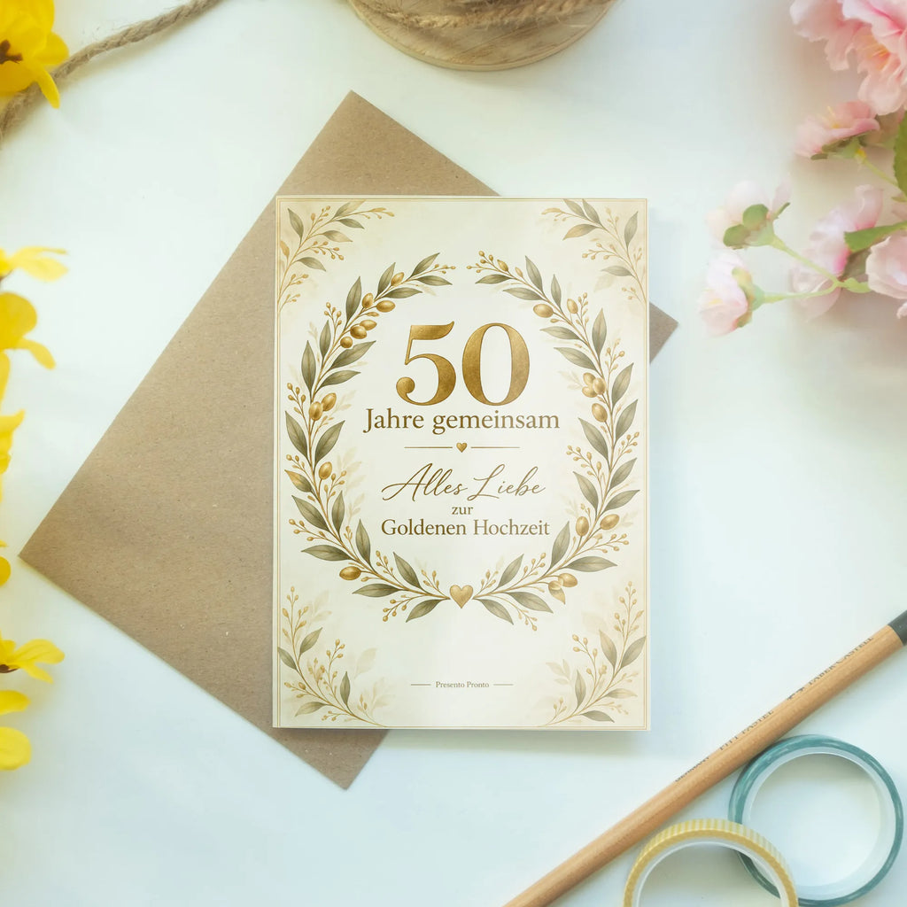 Elegante Grußkarte zur Goldenen Hochzeit mit Olivenkranz|p:2020715|h:1d5a4ab657641cef83653004fa72f2e0