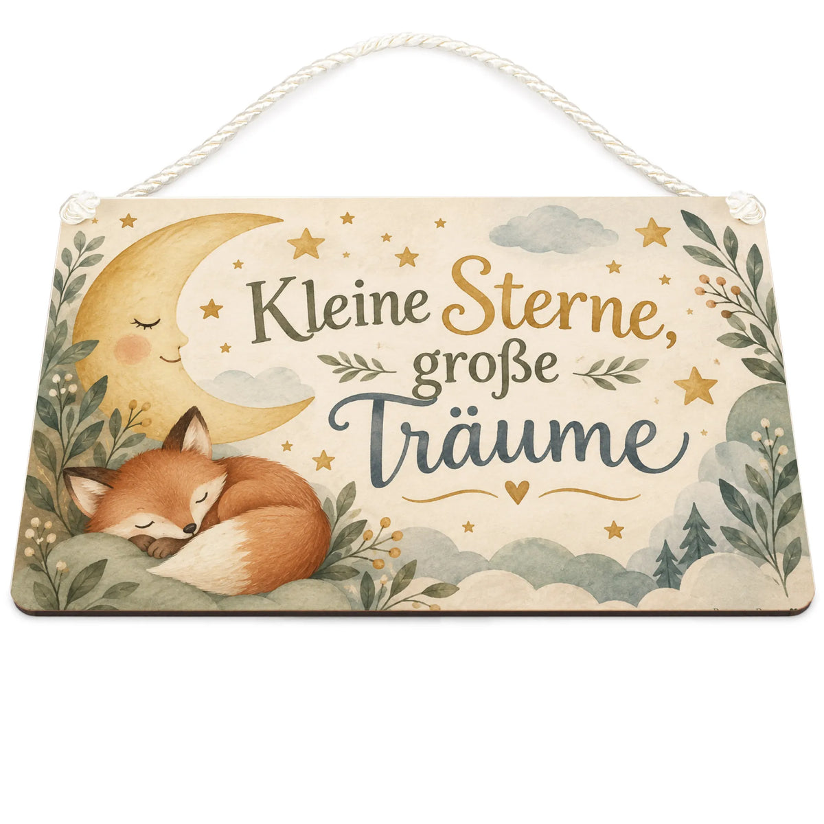 Süßes Holzschild fürs Kinderzimmer mit schlafendem Fuchs