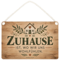 Gemütliches Holzschild Home für Zuhause mit Herzfenster