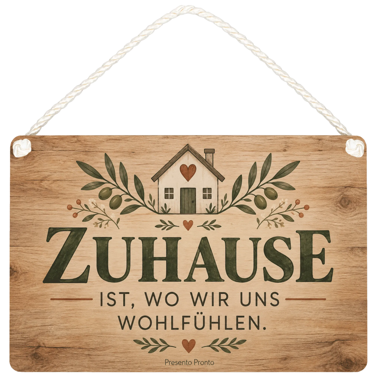 Gemütliches Holzschild Home für Zuhause mit Herzfenster