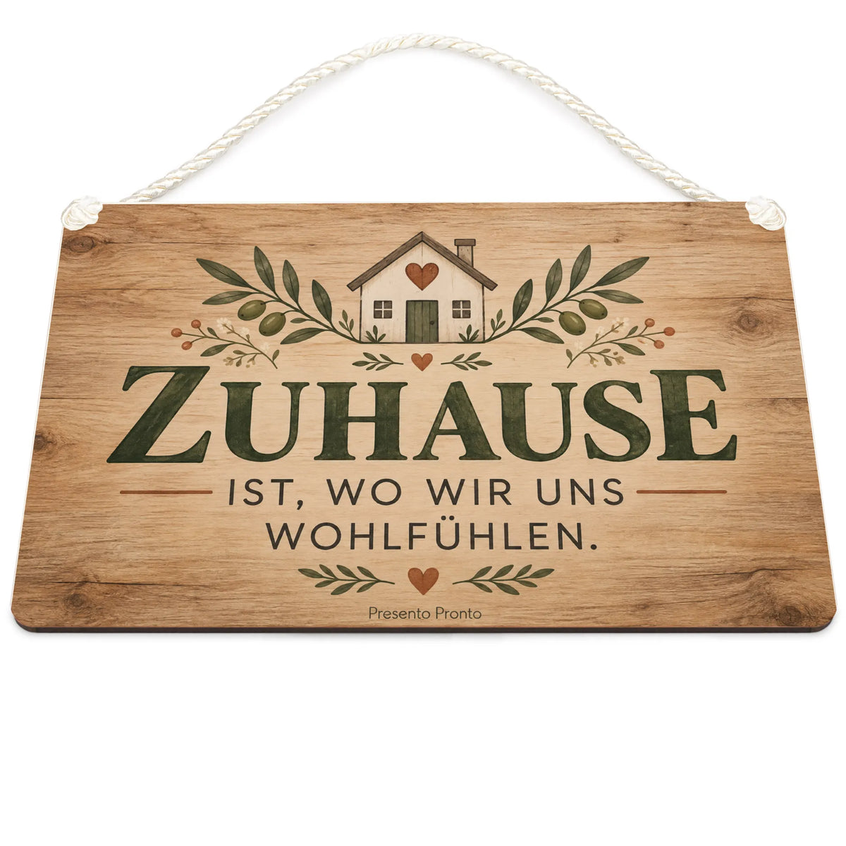 Gemütliches Holzschild Home für Zuhause mit Herzfenster