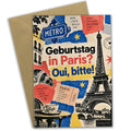Lustige Geburtstagskarte für Paris-Fans mit Eiffelturm und Croissants